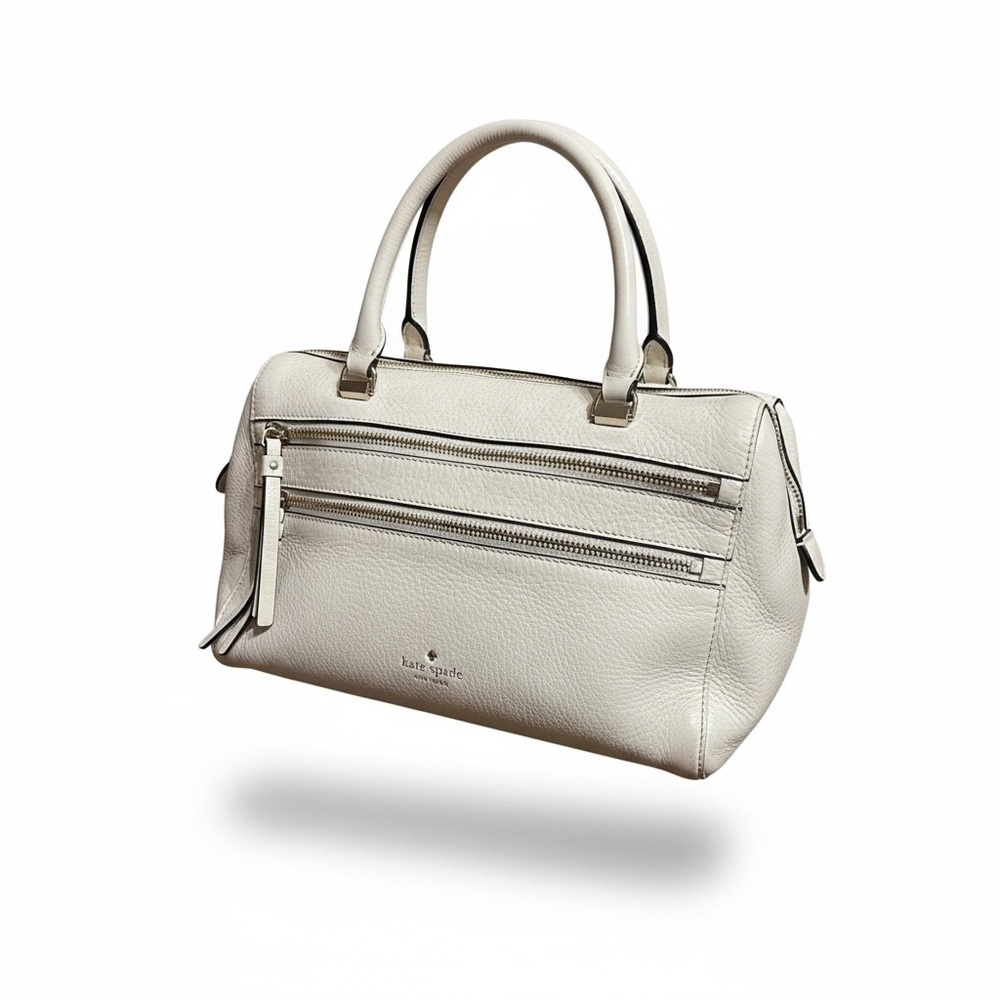 Kate Spade New York Cream Pebbled Leather Satchel SAMPLE Rare Multi Zip Bag